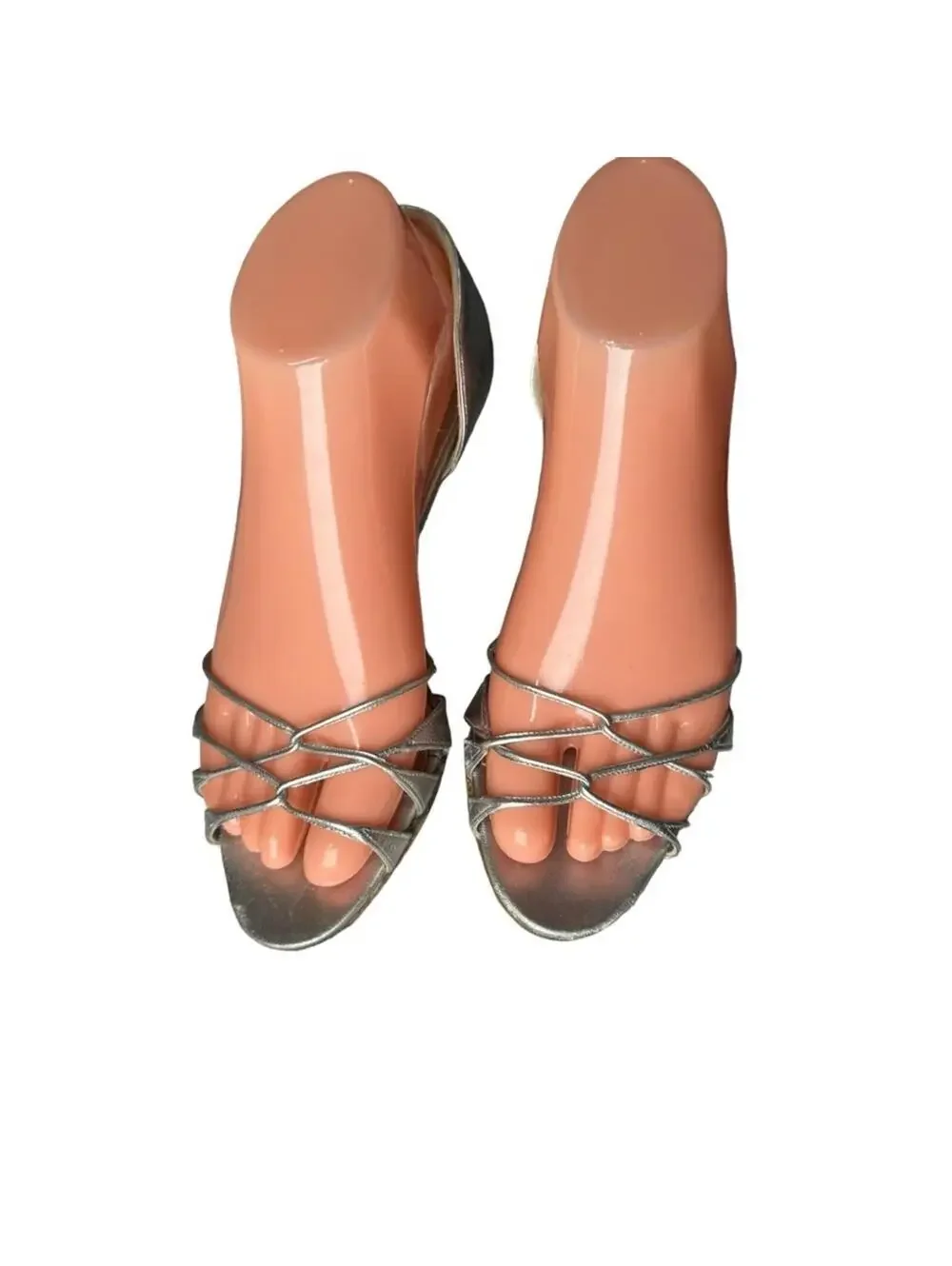Manolo Blahnik Espinado Metallic Silver Leather D'Orsay Strappy Heels 36.5